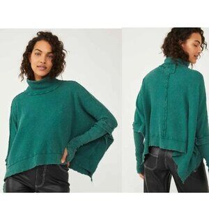 FP We The Free Moon Daisy Thermal Pullover Top Green Oversized XS